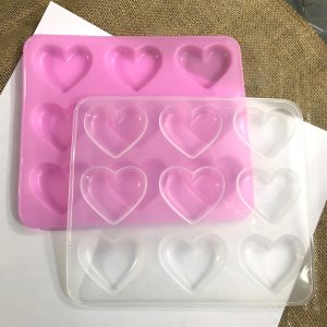 x 9 cavity shiny heart silicone mold clear or newest light pink color! (Pink)