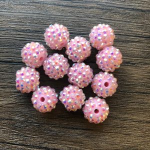 x 12pcs 14mm Pink Rhinestone Beads #03