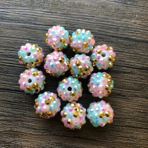 x 12pcs 14mm Pink Gold Blue Rhinestone Beads #05