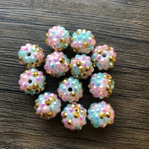 x 12pcs 14mm Pink Gold Blue Rhinestone Beads #05
