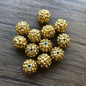 x 12pcs 14mm Gold Rhinestone Beads #10
