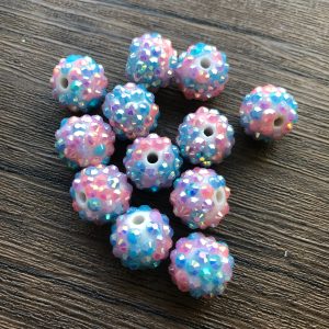 x 12pcs 14mm Pink Blue Rhinestone Beads #19