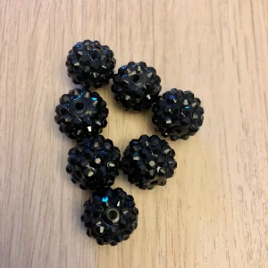 x 12pcs 14mm Black Rhinestone Beads #22