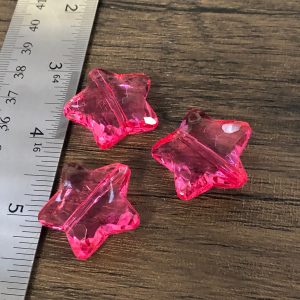 x 6pc Transparent Dark Pink Chunky Star Beads - Image 2