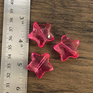 x 6pc Transparent Dark Pink Chunky Star Beads