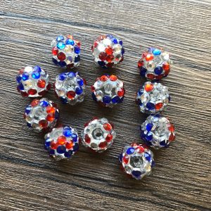 x 12pcs 12mm Red White Blue Rhinestone Beads #07