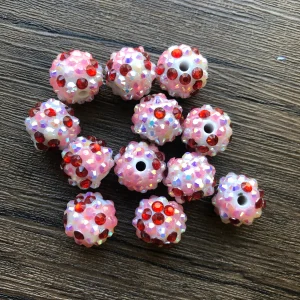 x 12pcs 14mm Red White Pink Rhinestone Beads #06