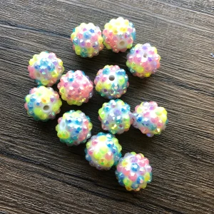 x 12pcs 14mm Mix Pastel Rhinestone Beads #09