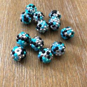 x 12pcs 14mm Blue Black Rhinestone Beads #28