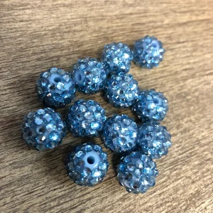 x 12pcs 14mm Blue Rhinestone Beads #23