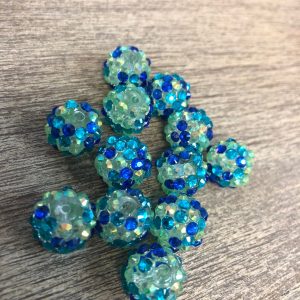 x 12pcs 14mm Blue and Green Rhinestone Beads #24