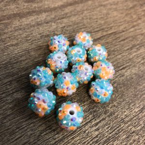 x 12pcs 14mm Blue and Yellow Rhinestone Beads #25