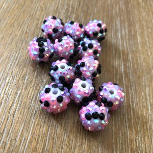 x 12pcs 14mm Pink Black Purple Rhinestone Beads #27
