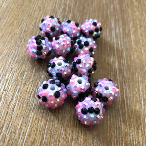 x 12pcs 14mm Pink Black Purple Rhinestone Beads #27
