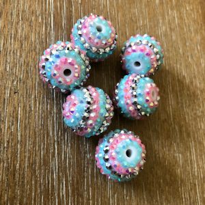x 6pcs 20mm pastel stripe Rhinestone Beads #32 - Image 2