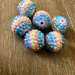 x 6pcs 20mm pastel stripe Rhinestone Beads #31 - Image 2