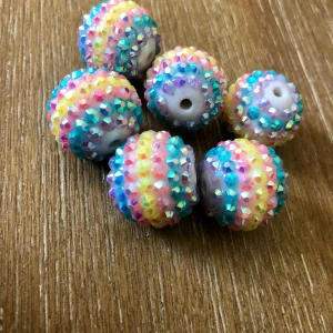 x 6pcs 20mm pastel stripe Rhinestone Beads #31 - Image 2