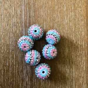 x 6pcs 20mm pastel stripe Rhinestone Beads #32