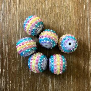 x 6pcs 20mm pastel stripe Rhinestone Beads #31