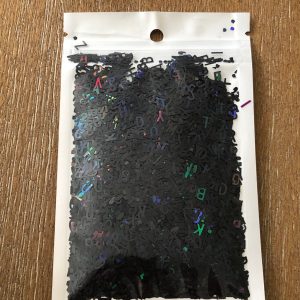 10g pack of laser cut letters iridescent black