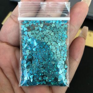 66# Tiny iridescent blue aqua heart confetti glitter 1tsp