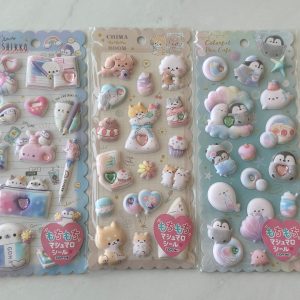 B236-B237 2022 Marshmallow Seal Puffy sticker sheet with gem embellishments (Left - Blue)