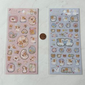 B122-B123 2022 Rilakkuma Sticker Sheet Gold accents (Right - Blue B123)