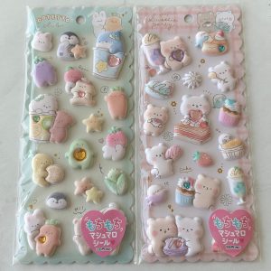 B301-B302 2023 Marshmallow Seal Puffy sticker sheet with gem embellishments (Left - Blue B301)