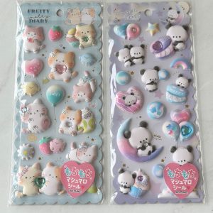 A144-A145 Marshmallow Seal Puffy sticker sheet with gem embellishments (Left - Blue A145)