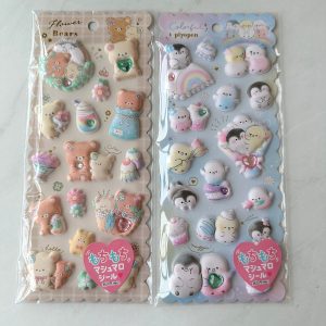 A142-A101/A143Marshmallow Seal Puffy sticker sheet with gem embellishments (Left - brown)