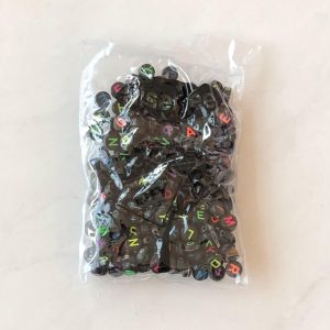 V Black with rainbow alphabet beads