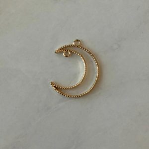 Alternative view of Open bezel crescent moon pendant (Left - gold)