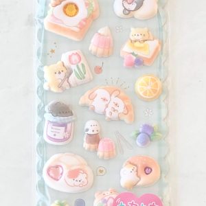 D54 Marshmallow Bread Seal Puffy sticker sheet with gem embellishments
